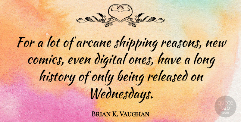 Brian K. Vaughan Quote About Long, Digital, Shipping: For A Lot Of Arcane...