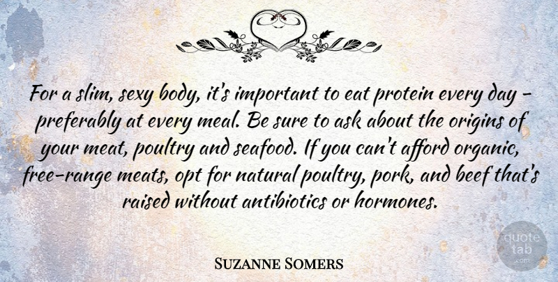 Suzanne Somers Quote About Afford, Ask, Beef, Natural, Origins: For A Slim Sexy Body...
