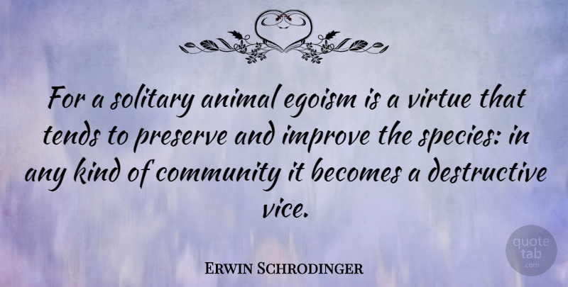 Erwin Schrodinger Quote About Animal, Community, Totems: For A Solitary Animal Egoism...