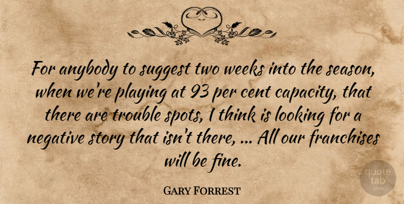 Gary Forrest Quote About Anybody, Cent, Looking, Negative, Per: For Anybody To Suggest Two...