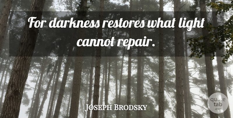 Joseph Brodsky Quote About Light, Darkness, Criminal Mind: For Darkness Restores What Light...