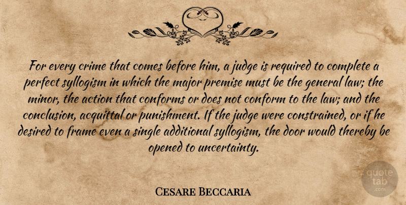 Cesare Beccaria Quote About Doors, Law, Punishment: For Every Crime That Comes...
