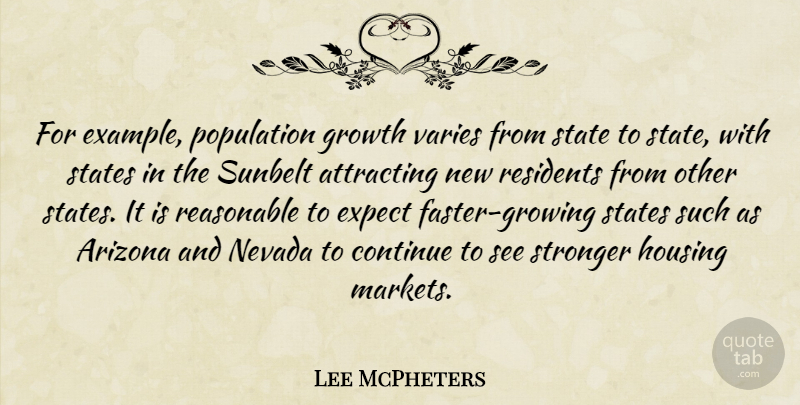 Lee McPheters Quote About Arizona, Attracting, Continue, Example, Expect: For Example Population Growth Varies...