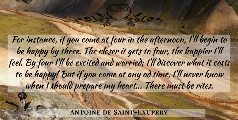 Antoine de Saint-Exupery Quote About Heart, Three, Cost: For Instance If You Come...