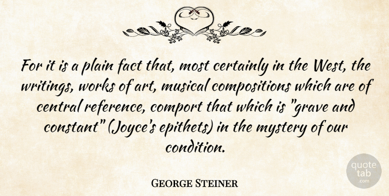 George Steiner Quote About Art, Writing, Musical: For It Is A Plain...