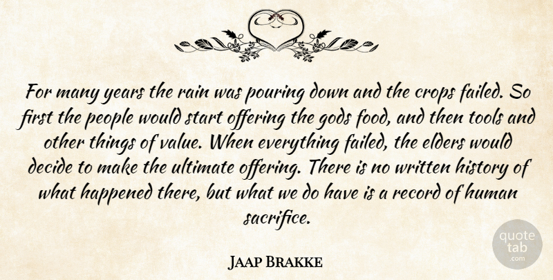 Jaap Brakke Quote About Crops, Decide, Elders, Gods, Happened: For Many Years The Rain...