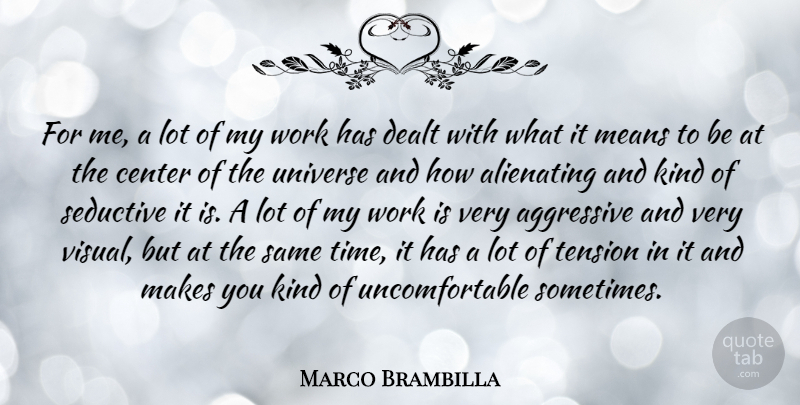Marco Brambilla Quote About Aggressive, Center, Dealt, Means, Seductive: For Me A Lot Of...