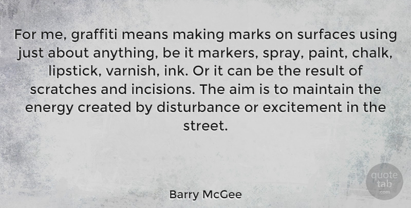 Barry McGee Quote About Created, Excitement, Maintain, Marks, Means: For Me Graffiti Means Making...