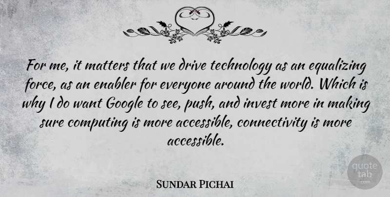 Sundar Pichai Quote About Computing, Invest, Matters, Sure, Technology: For Me It Matters That...