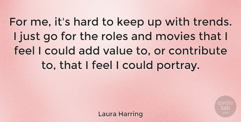 Laura Harring Quote About Add, Contribute, Hard, Movies, Roles: For Me Its Hard To...