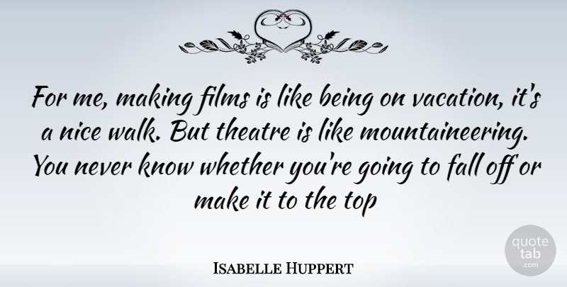 Isabelle Huppert Quote About Nice, Fall, Vacation: For Me Making Films Is...