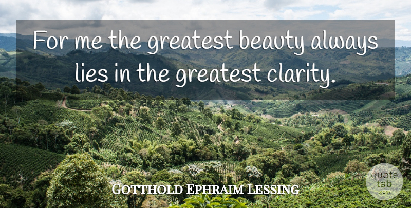 Gotthold Ephraim Lessing Quote About Beauty, Lying, Clarity: For Me The Greatest Beauty...