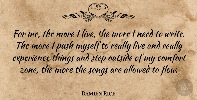 Damien Rice Quote About Song, Writing, Needs: For Me The More I...