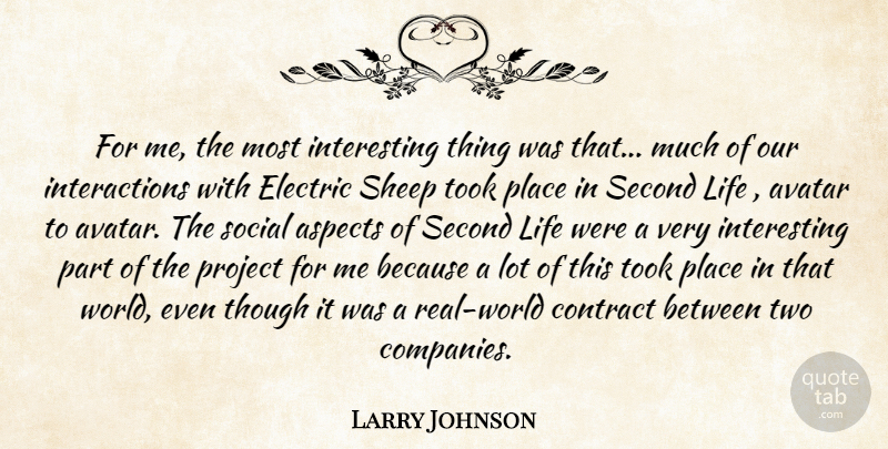Larry Johnson Quote About Aspects, Contract, Electric, Life, Project: For Me The Most Interesting...