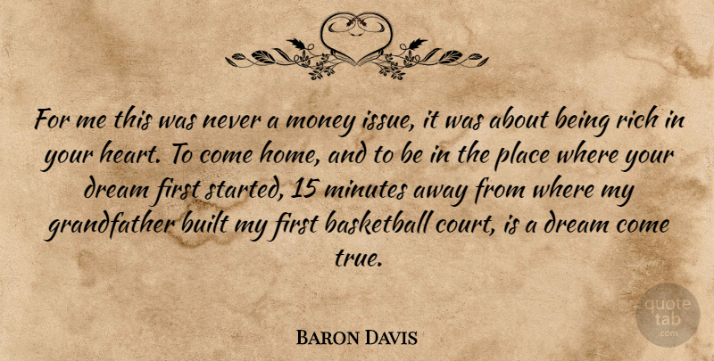 Baron Davis Quote About Basketball, Dream, Heart: For Me This Was Never...