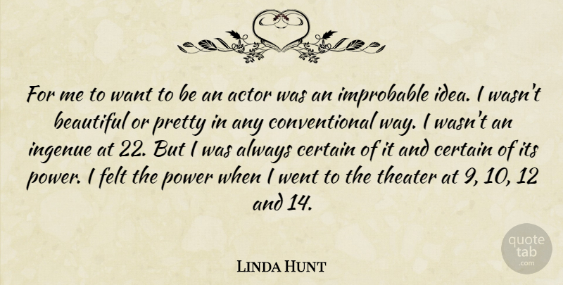 Linda Hunt Quote About Beautiful, Ideas, Actors: For Me To Want To...