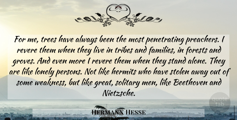 Hermann Hesse Quote About Lonely, Men, Tree: For Me Trees Have Always...