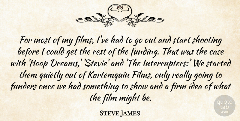 Steve James Quote About Case, Dreams, Firm, Might, Quietly: For Most Of My Films...