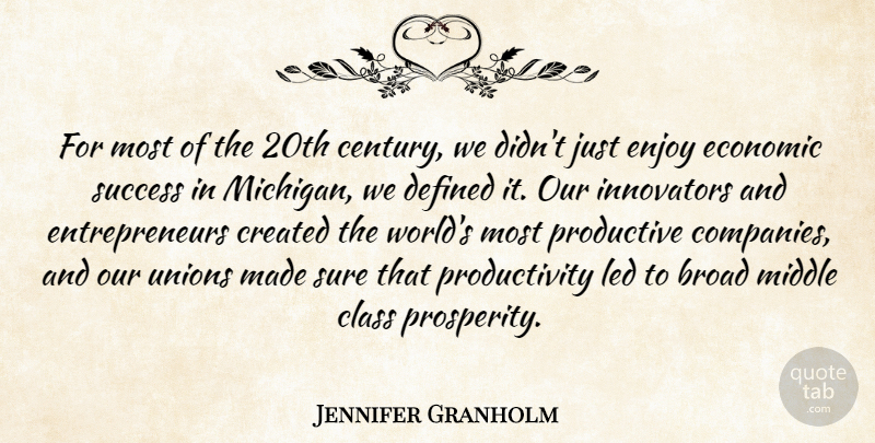 Jennifer Granholm Quote About Class, Entrepreneur, Michigan: For Most Of The 20th...