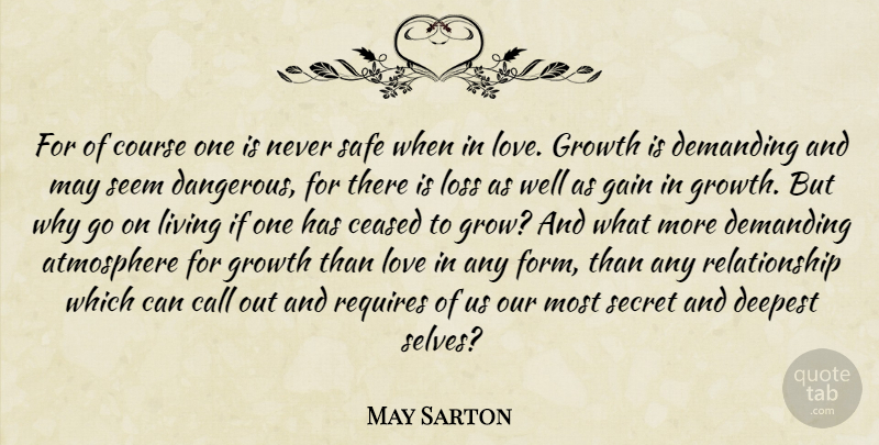 May Sarton Quote About Loss, Self, Secret: For Of Course One Is...