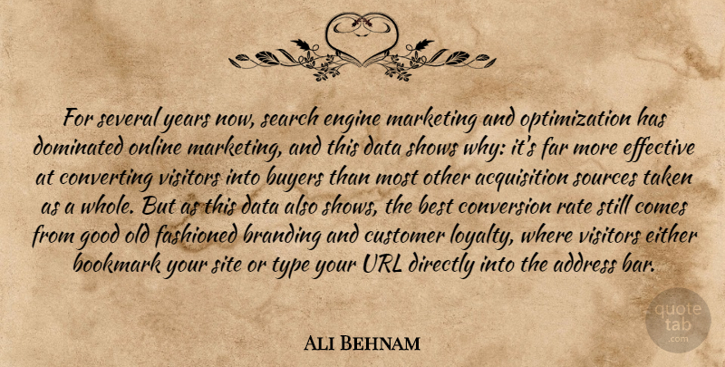 Ali Behnam Quote About Address, Best, Buyers, Conversion, Customer: For Several Years Now Search...