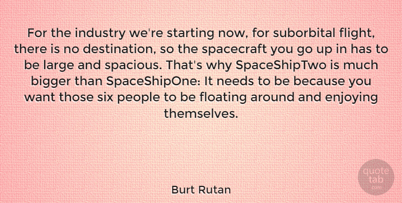 Burt Rutan Quote About Enjoying, Floating, Large, Needs, People: For The Industry Were Starting...