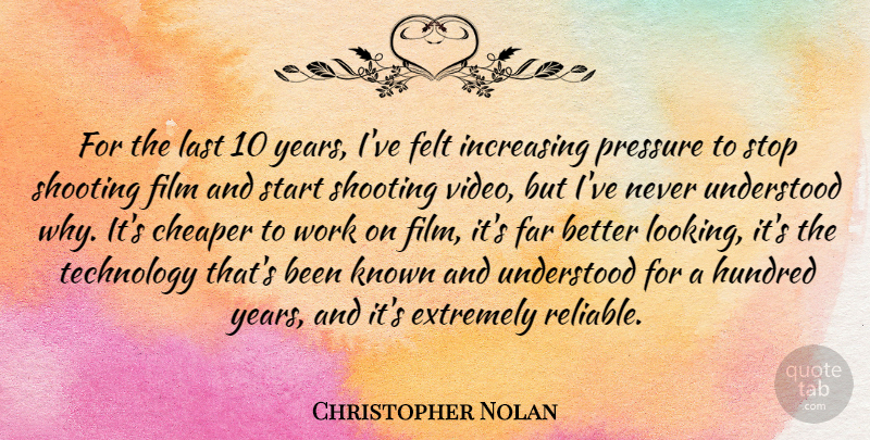 Christopher Nolan Quote About Cheaper, Extremely, Far, Felt, Hundred: For The Last 10 Years...