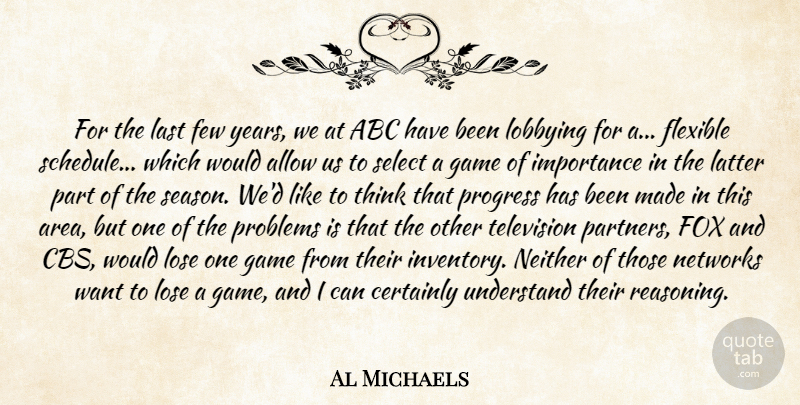 Al Michaels Quote About Abc, Allow, Certainly, Few, Flexible: For The Last Few Years...