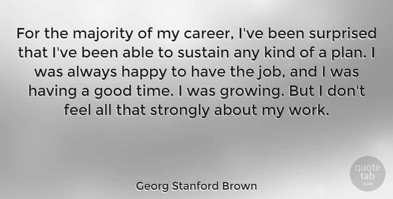 Georg Stanford Brown Quote About Good, Happy, Majority, Strongly, Surprised: For The Majority Of My...