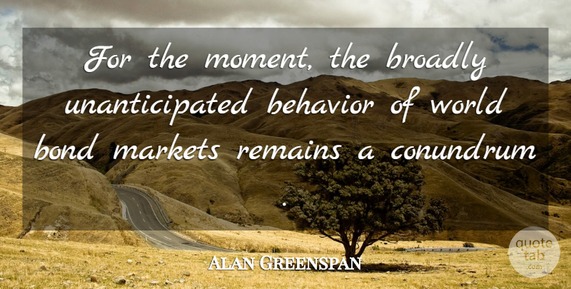 Alan Greenspan Quote About Behavior, Bond, Markets, Remains: For The Moment The Broadly...