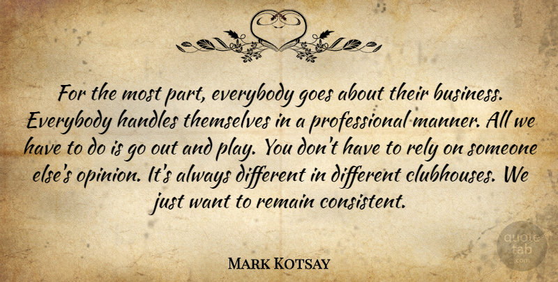 Mark Kotsay Quote About Everybody, Goes, Rely, Remain, Themselves: For The Most Part Everybody...