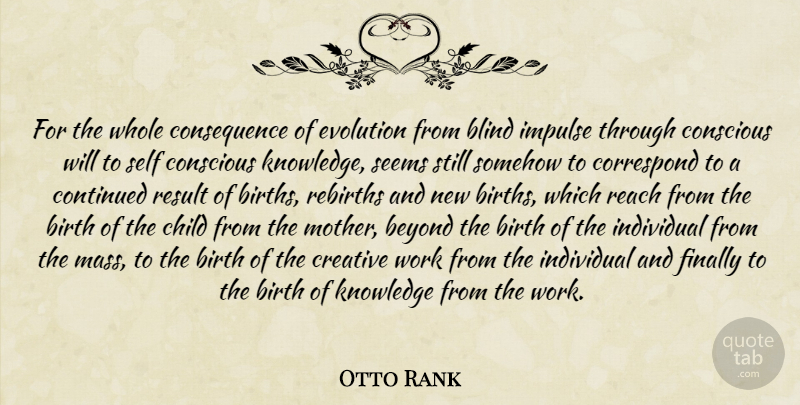 Otto Rank Quote About Mother, Children, Self: For The Whole Consequence Of...