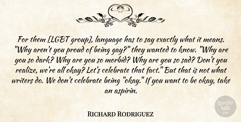 Richard Rodriguez Quote About Mean, Gay, Dark: For Them Lgbt Group Language...