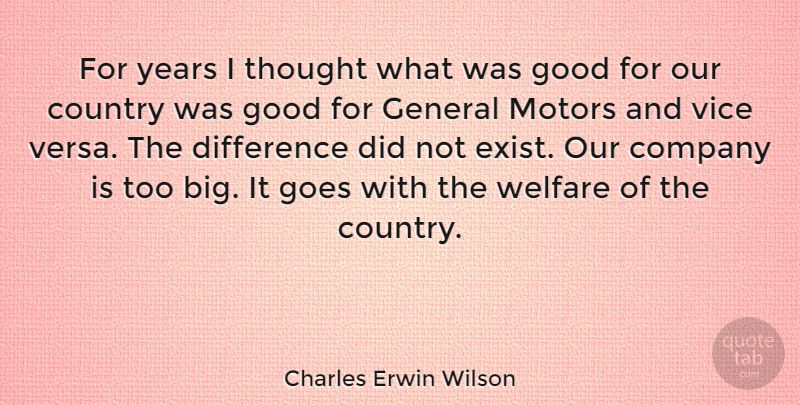 Charles Erwin Wilson Quote About Country, General, Goes, Good, Vice: For Years I Thought What...
