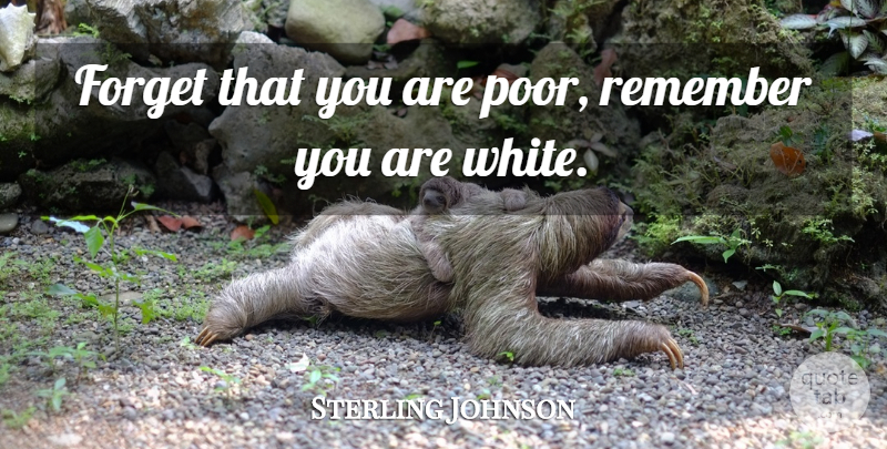 Sterling Johnson Quote About Forget, Remember: Forget That You Are Poor...