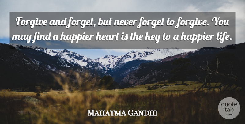 Mahatma Gandhi Quote About Heart, Keys, Forgive And Forget: Forgive And Forget But Never...