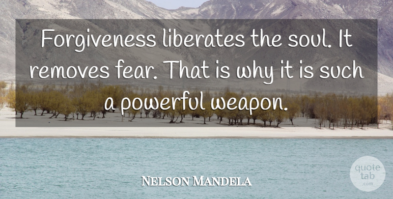 Nelson Mandela Quote About Powerful, Soul, Weapons: Forgiveness Liberates The Soul It...