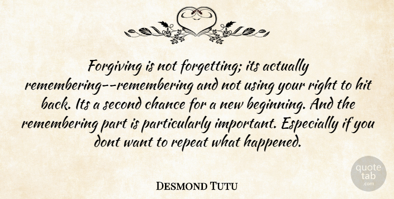 Desmond Tutu Quote About Inspirational, Motivational, Suicide: Forgiving Is Not Forgetting Its...