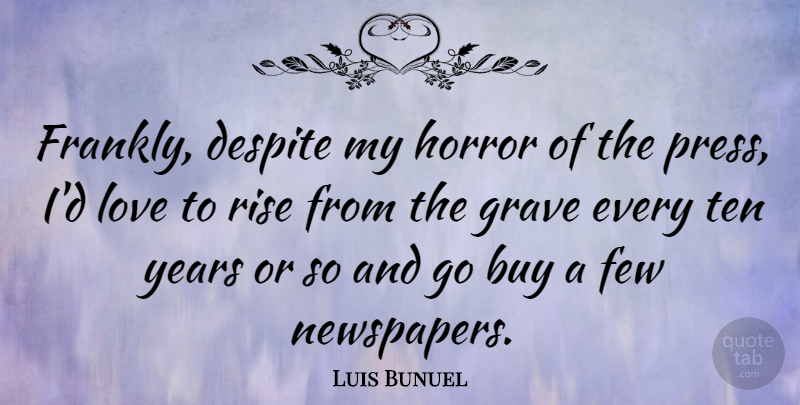 Luis Bunuel Quote About Years, Horror, Graves: Frankly Despite My Horror Of...