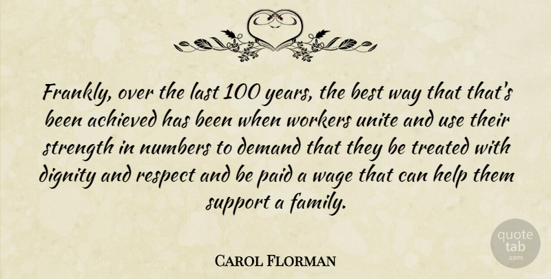 Carol Florman Quote About Achieved, Best, Demand, Dignity, Help: Frankly Over The Last 100...