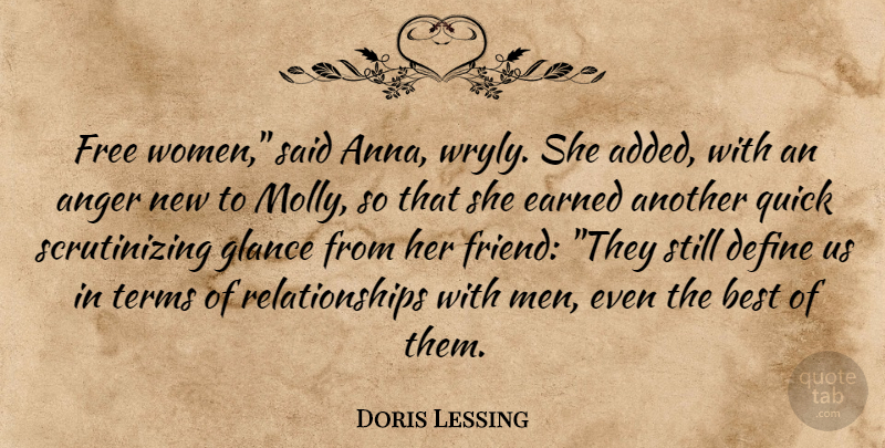 Doris Lessing Quote About Men, Said, Glances: Free Women Said Anna Wryly...