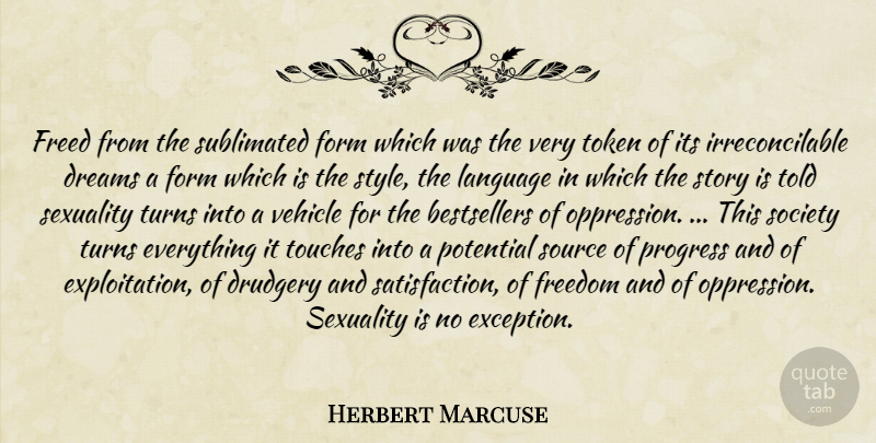 Herbert Marcuse Quote About Dream, Style, Progress: Freed From The Sublimated Form...