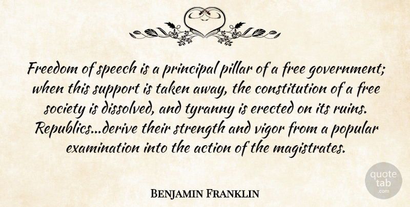 Benjamin Franklin Quote About Taken, Government, Support: Freedom Of Speech Is A...