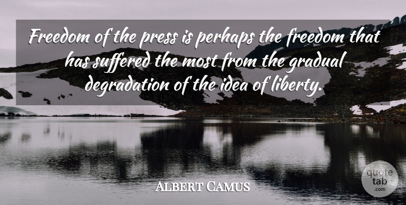 Albert Camus Quote About Ideas, Liberty, Degradation: Freedom Of The Press Is...