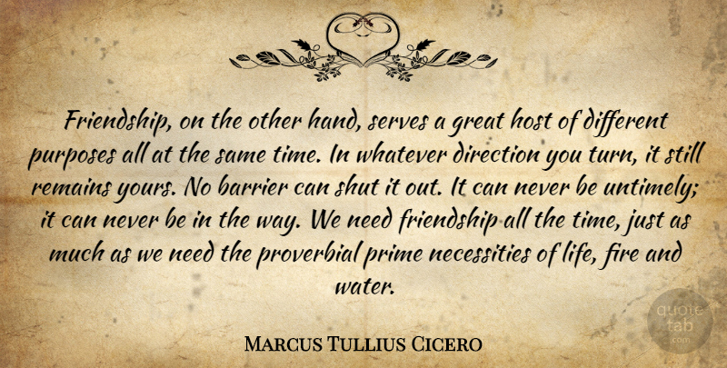 Marcus Tullius Cicero Quote About Friendship, Fire, Hands: Friendship On The Other Hand...