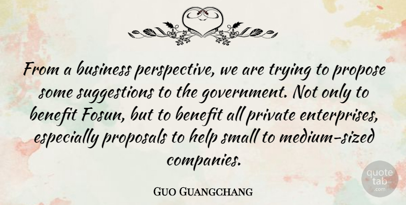 Guo Guangchang Quote About Benefit, Business, Government, Private, Proposals: From A Business Perspective We...