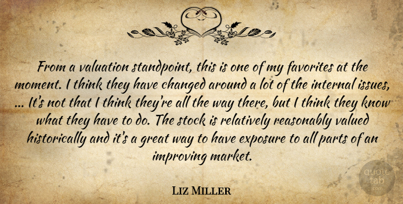 Liz Miller Quote About Changed, Exposure, Favorites, Great, Improving: From A Valuation Standpoint This...