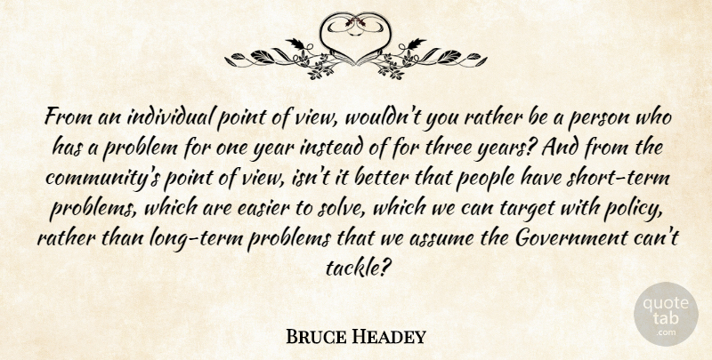 Bruce Headey Quote About Assume, Easier, Government, Individual, Instead: From An Individual Point Of...