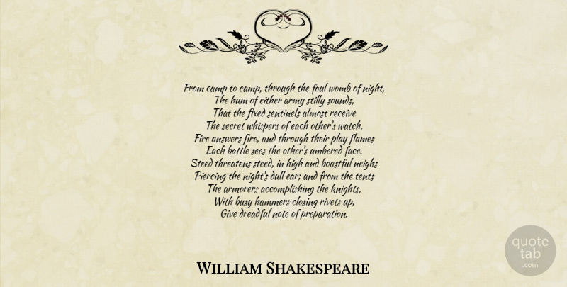 William Shakespeare Quote About War, Army, Night: From Camp To Camp Through...