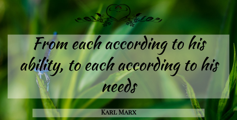 Karl Marx Quote About According, Needs: From Each According To His...